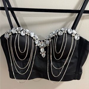 Black Bustier with Rhinestone Embellishments